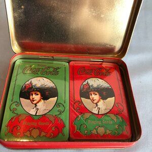 SET of 2 Coca Cola Playing Cards in Tin Lady #F81